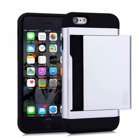 Card Slot Holder Wallet iPhone 5 Case - (White) Dual Layer Shockproof with Heavy Duty Protection