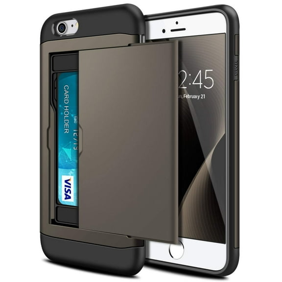 Card Slot Holder Wallet iPhone 5s Case (Gray) Dual Layer Shockproof with Heavy Duty Protection