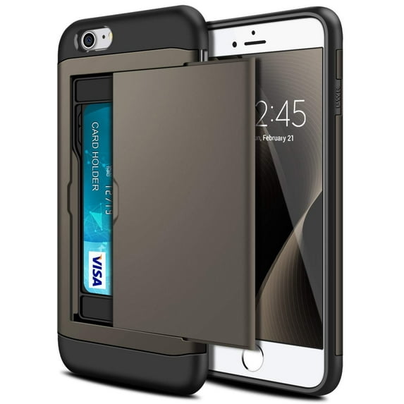 Card Slot Holder Wallet iPhone 7 Case - (Gray) Dual Layer Shockproof with Heavy Duty Protection