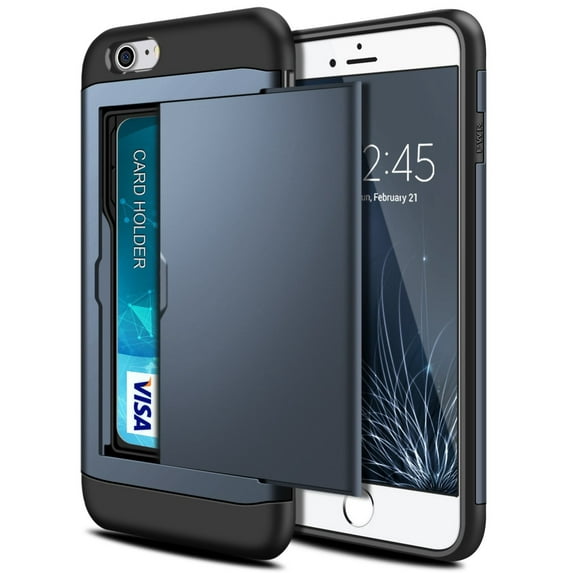 Card Slot Holder Wallet iPhone 7 Plus Case - (Blue) Dual Layer Shockproof with Heavy Duty Protection