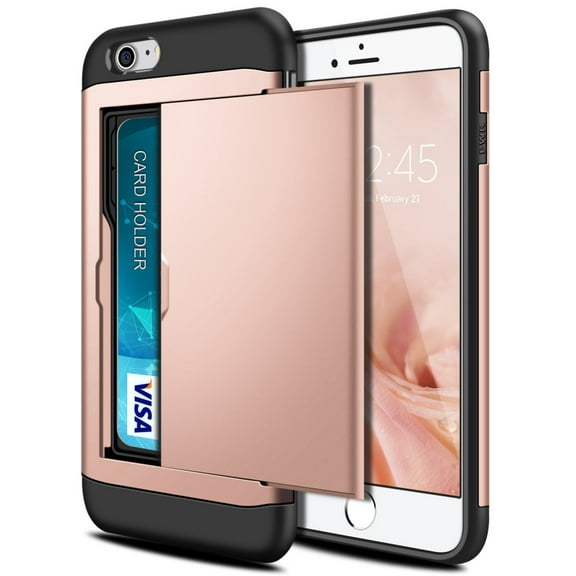 Card Slot Holder Wallet iPhone 7 Plus Case (Rose Gold) Dual Layer Shockproof with Heavy Duty Protection
