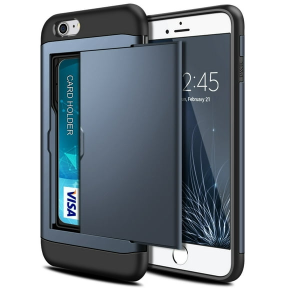 Card Slot Holder Wallet iPhone 8 Case (Blue) Dual Layer Shockproof with Heavy Duty Protection