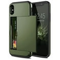 thumbnail image 1 of Card Slot Holder Wallet iPhone XS Max Case - (Dark Green) Dual Layer Shockproof with Heavy Duty Protection, 1 of 5