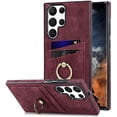 thumbnail image 1 of Card Slots Case for Samsung Galaxy S23 Ultra,Decase Galaxy S23 Ultra Wallet Case PU Leather Anti-Scratch Ultra Thin Phone Shell with 360° Ring Kickstand for Samsung Galaxy S23 Ultra - Winered, 1 of 8