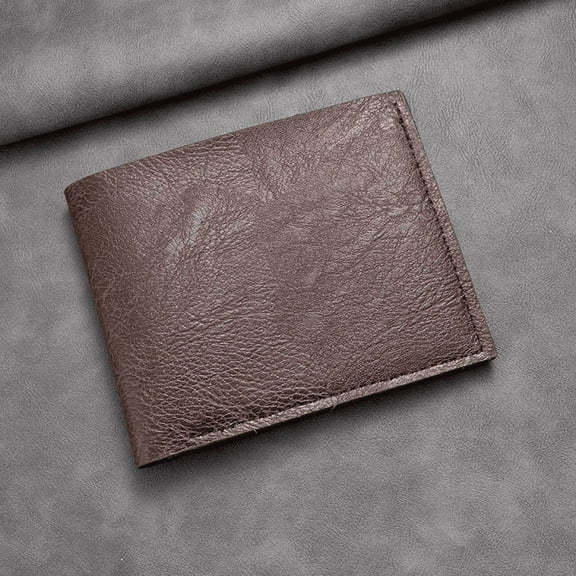 Card Slots, ID Window, Coin Pocket Men's Retro Style Bi-fold Leather Wallet, Brown
