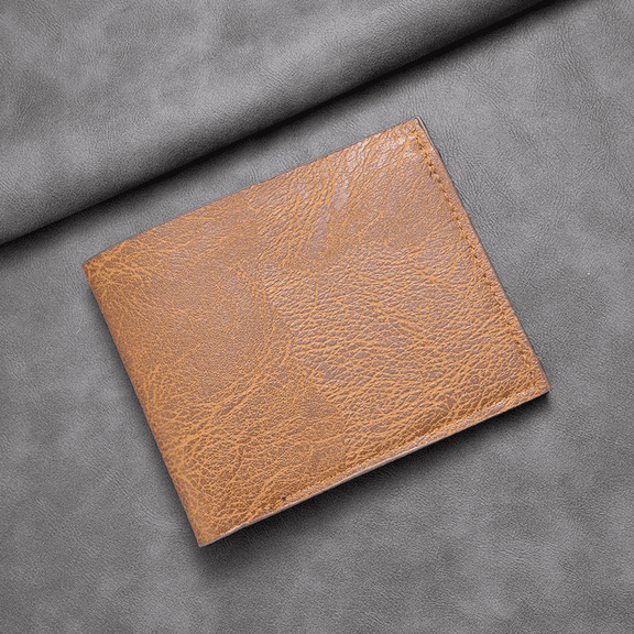 Card Slots, ID Window, Coin Pocket Men's Retro Style Bi-fold Leather Wallet, Khaki