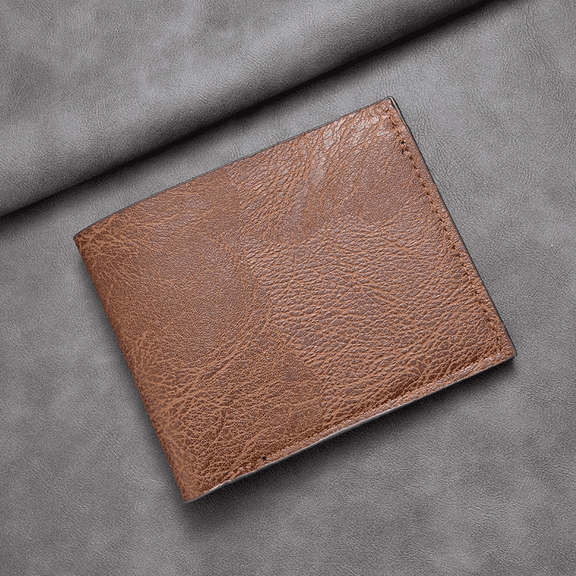 Card Slots, ID Window, Coin Pocket Men's Retro Style Bi-fold Leather Wallet, Taupe
