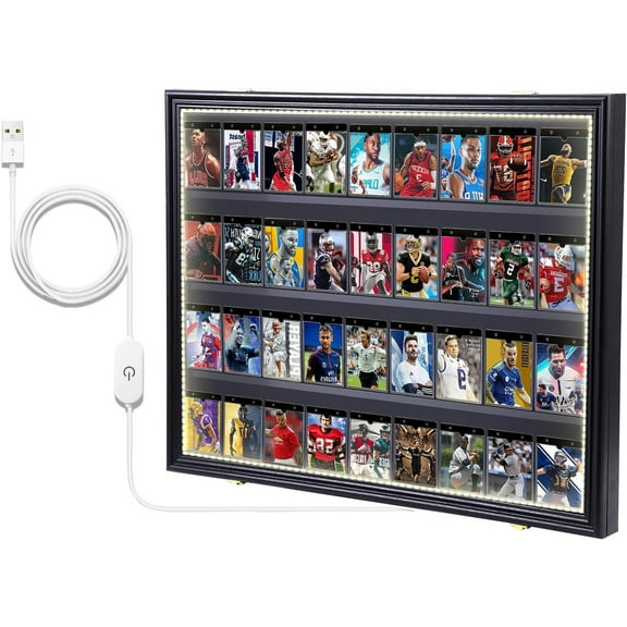 Card Sports Display Case with LED Light, Lockable Wall Frame with UV-Protected Acrylic for Basketball, Football, Hockey & Graded Trading Cards (Horizontal, 1 Pack)