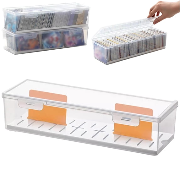 Card Storage Box with 2 Removable Divider, Card Deck Storage Box with Dividers Clear Compartment Organizer Portable Storage with Cover for Easy Access and Visibility