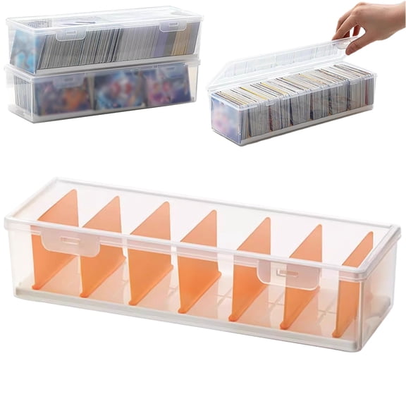 Card Storage Box with 7 Removable Divider, Card Deck Storage Box with Dividers Clear Compartment Organizer Portable Storage with Cover for Easy Access and Visibility