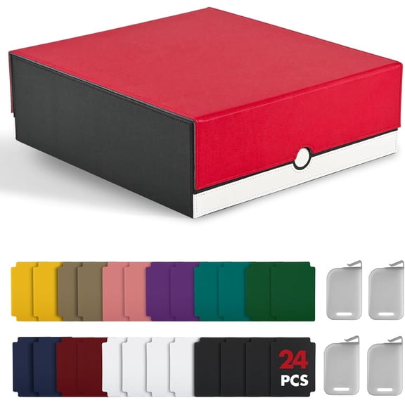 Card Storage Box Holds 3200+, Deck Storage Case with 4 Stoppers, Card Organizer for TCG MTG PTCG(Red&White)