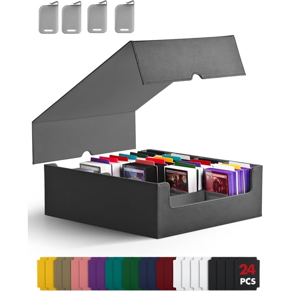 Card Storage Box for MTG PTCG, Commander Deck Box Holds 3200+ Cards, Trading Card Storage Case with 4 Stoppers, Card Organizer for TCG Sport Cards(Black)