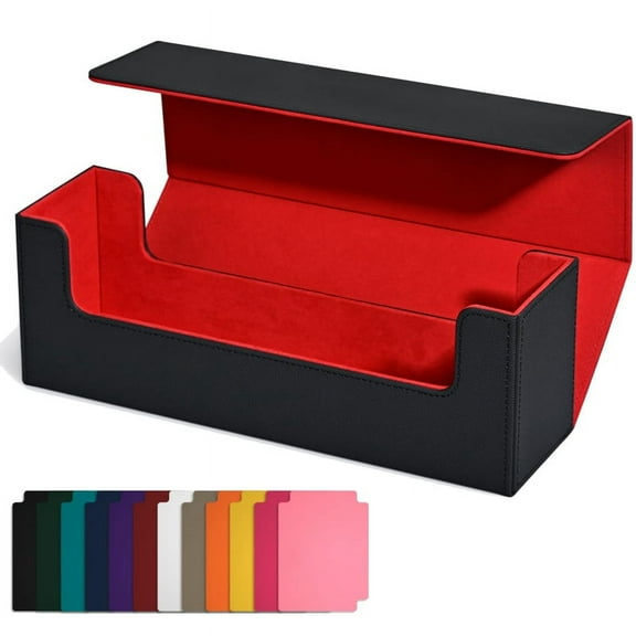Card Storage Box for Trading Cards,PU Card Deck Case, Magnetic Closure Card Holder for Magnetic Game Cards Black+Red