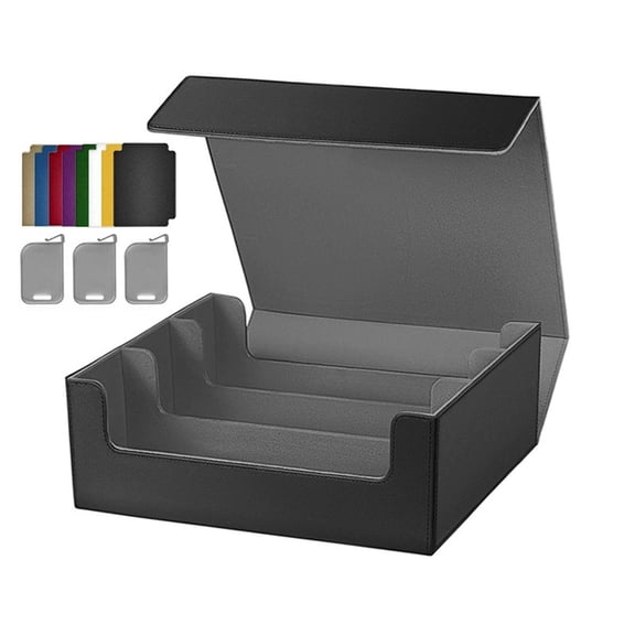 Card Storage Box for Trading Cards,PU Leather Commander Card Deck Case, Magnetic Closure Card Holder Fits for Magic Game Cards (Black+grey)