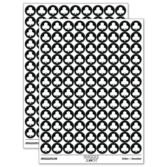 Card Suit Clubs 200+ Round Stickers - Black - Gloss Finish - 0.50" Size