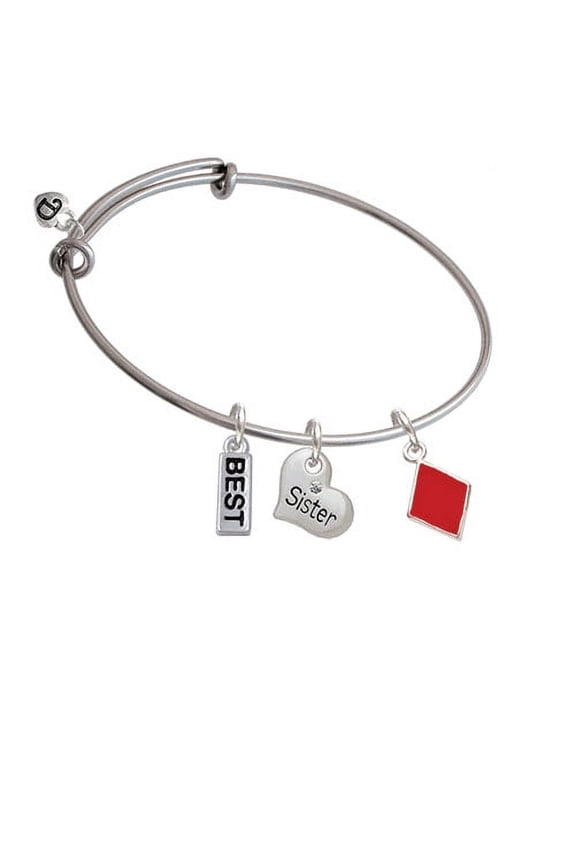 Card Suit - Red Diamond Sister Heart Expandable Bangle Bracelet