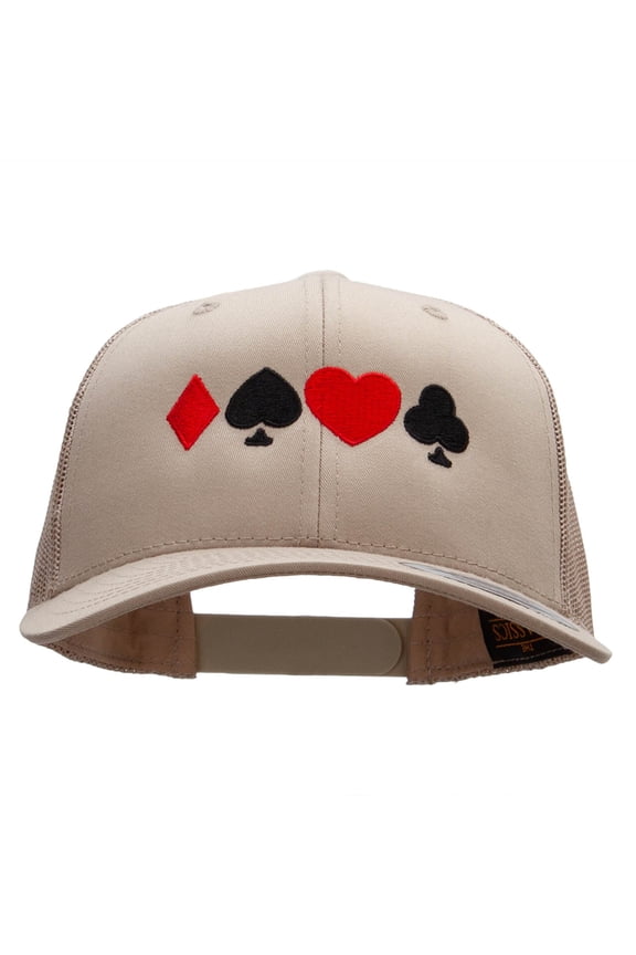 Card Suit Set Embroidered Retro Trucker Cap - Khaki OSFM