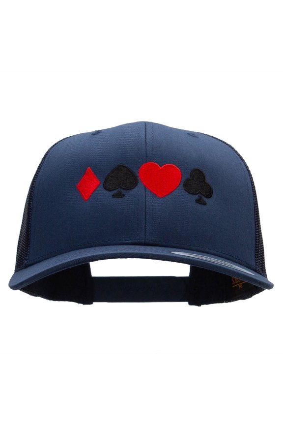 Card Suit Set Embroidered Retro Trucker Cap - Navy OSFM
