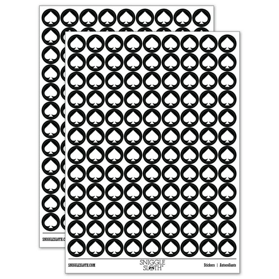 Card Suit Spades 200+ Round Stickers - Black - Matte Finish - 0.50" Size