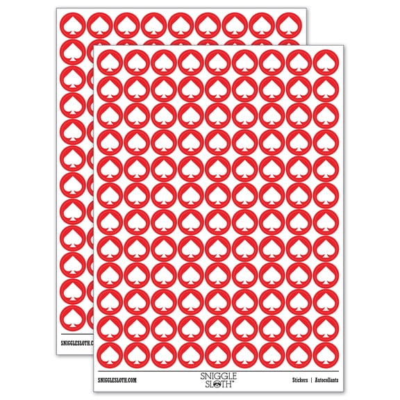Card Suit Spades 200+ Round Stickers - Red - Gloss Finish - 0.50" Size