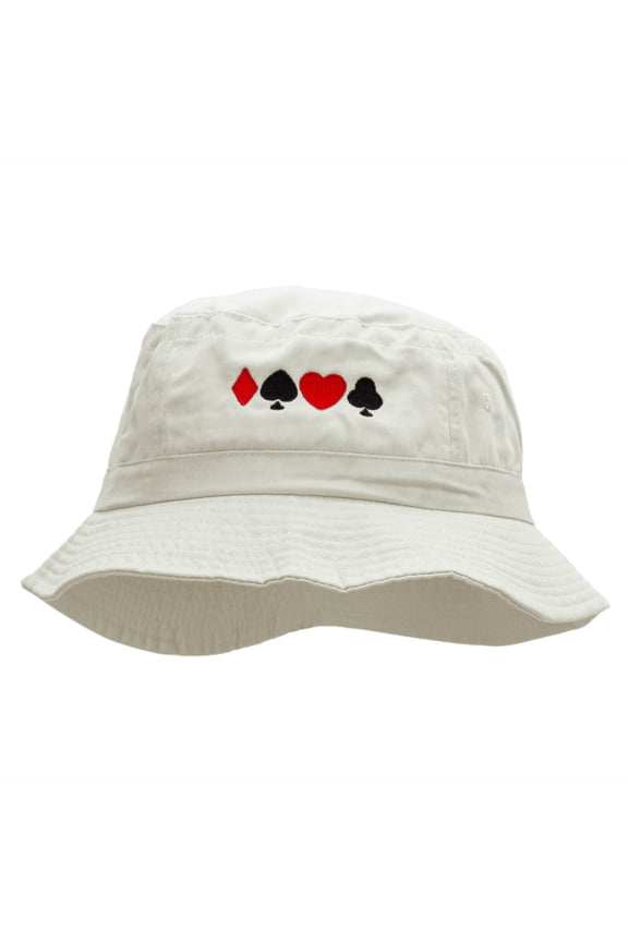 Card Suits Embroidered Bucket Hat - White OSFM