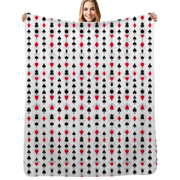 Card Suits Pattern Flannel Blankets Soft Warm Throw Blanket Autumn Camping Bedroom Aesthetic Bedspread