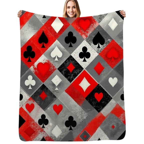Card Suits Pattern Flannel Blankets Soft Warm Throw Blanket Autumn Camping Bedroom Aesthetic Bedspread