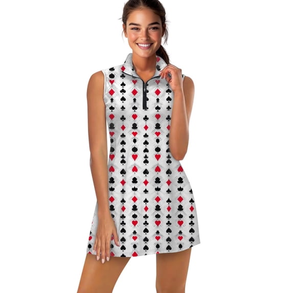 Card Suits Pattern Sports Dresses Women Tennis Dress Outdoor Badminton Golf Quick-Drying And Breathable Sports Dress