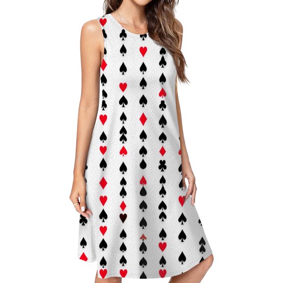 Card Suits Pattern Spring Summer Dresses For Women Fashion Dress Casual Sleeveless Loose Sundress With Pockets