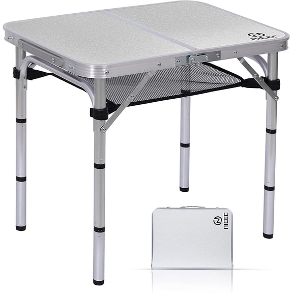 Card Table, Folding Picnic Table, Small Table, Adjustable Height Folding Table, Camping, Outdoor, Portable Lightweight Aluminum, with Carry Handle for Beach, Indoor, Office (Small)