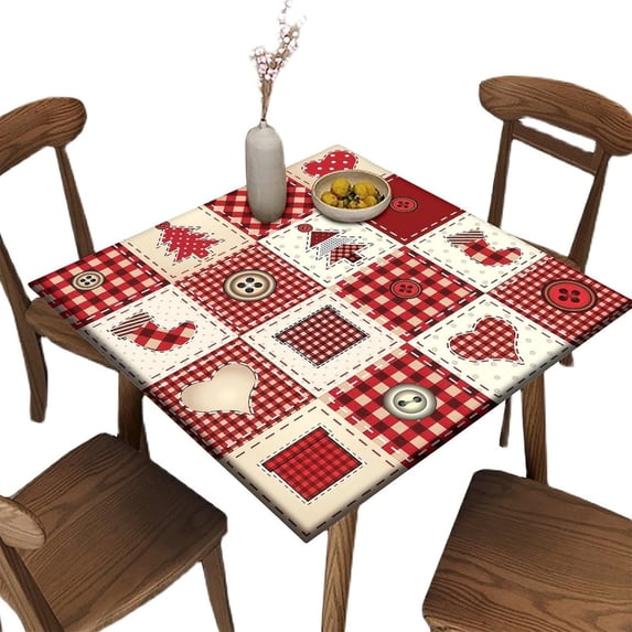 Card Table Size Tablecloths, Christmas Plaid Pattern Printed on Stain Resistant Polyester Table Cloth, for Holiday Family Banquet and Patio Use, Fit for 36" x 36"Square Table