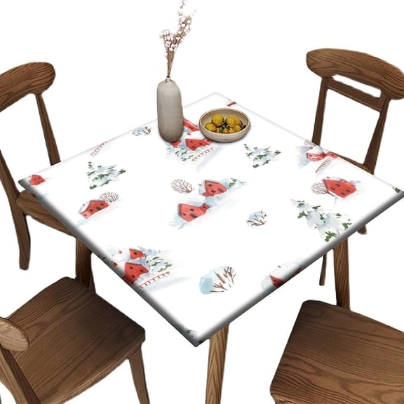 Card Table Size Tablecloths to Floor, Winter Snowy Christmas Pattern Printed on Wrinkle Resistant Polyester Table Cloth, for Picnic Camping and Kitchen Dining Party, Fit for 36" x 36" Square Table