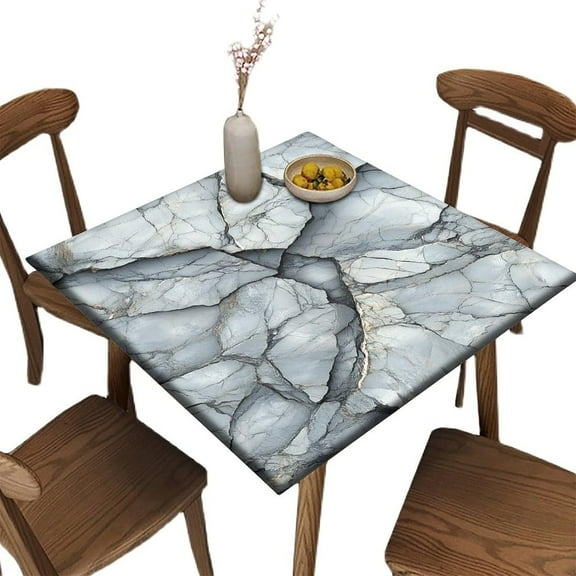 Card Table Tablecloth Square, Gray Marble Pattern Printed on Oilproof Fitted Table Covers, Ideal for Restaurant Cafe Bistro Business, Fit for 36" x 36" Square Tables