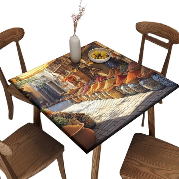 Card Tables Folding Square, Saffron Spice Bazaar Pattern Printed on Fade Resistant Elastic Outdoor Table Cover, Great for Patio Furniture Outdoor Entertaining, Fit for 36" x 36" Square Tables