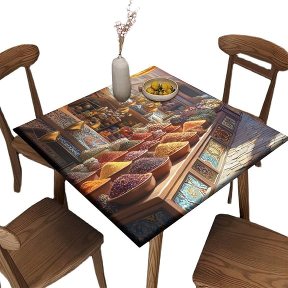 Card Tables Folding Square, Saffron Spice Bazaar Pattern Printed on Oilproof Folding Table Square Cover, Use for Childrens Party Kids Birthday, Fit for 32" x 32" Square Tables