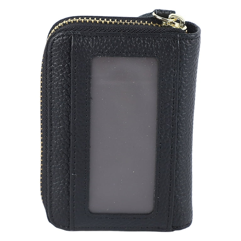 Card Wallet Black Leather 10 Slots Zipper Compact Card Wallet Black Leather 10 Slots Zipper Compact