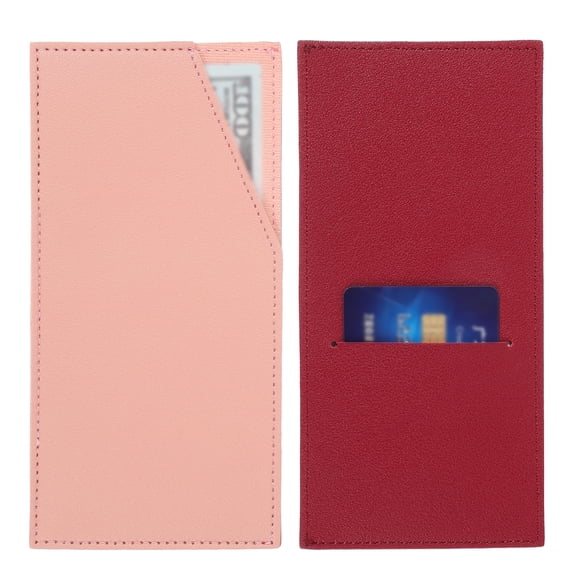 Card and Cash Envelope Wallet, 2Pcs Budget Cash Holder Reusable Money Bag Pouch Leather Money Organizer Pouch for Receipt Check Bill, Pink/Red