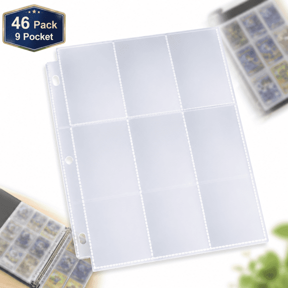 Card binder sleeves, Emlimny Trading Card Sleeve Pages for 3 Ring Binder, Sheets Standard Size Cards, 46 Pack 9 Pocket Trading Card Binder Sleeves Page Protectors Sheet