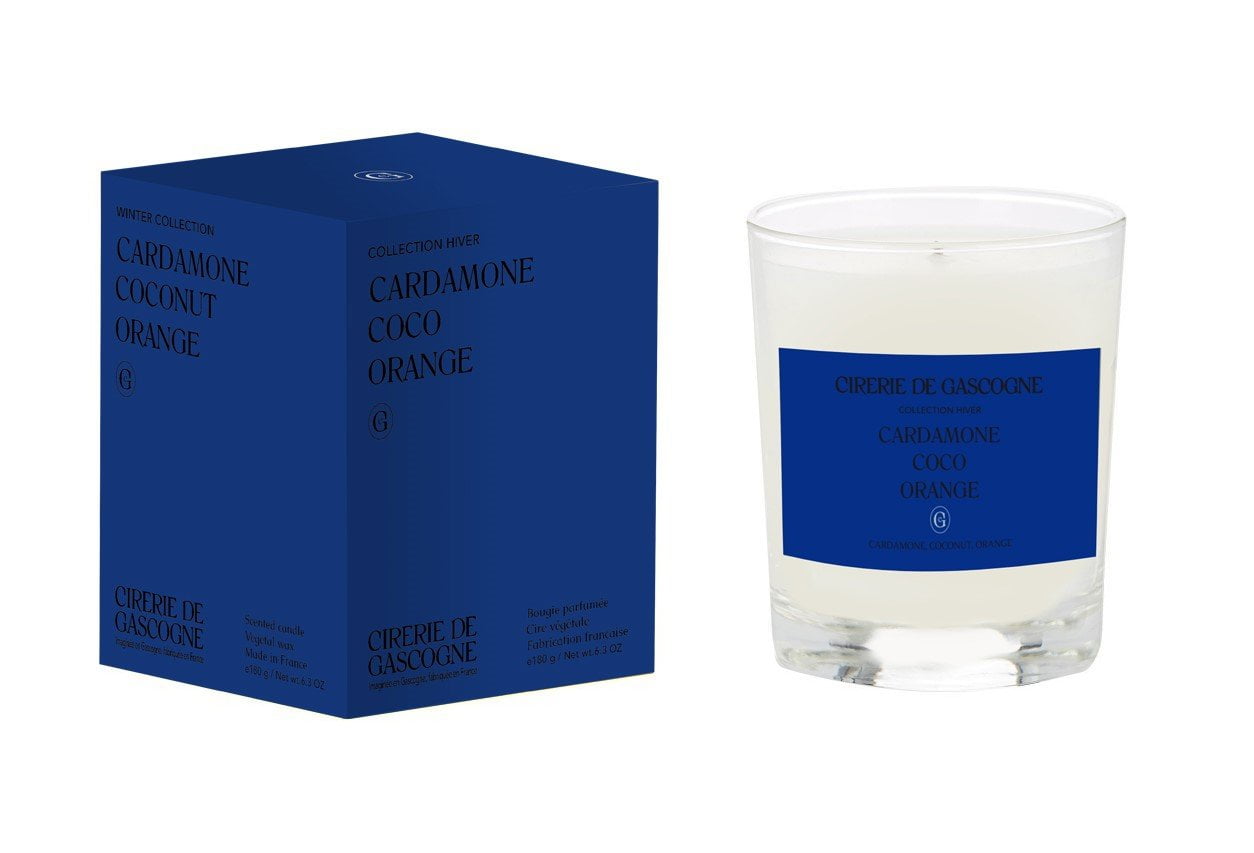 Cardamone, Coconut, Orange Blend Candle, Cirerie de Gascogne Scented Candle in Blue, Handmade Candle in Glass Jar Cardamone, Coco, Orange