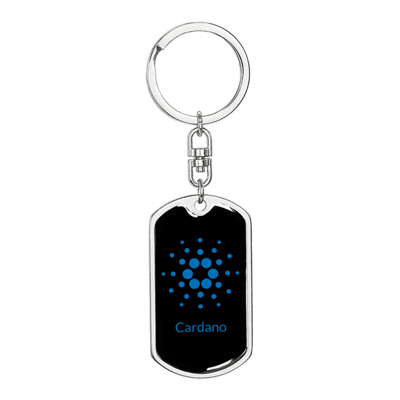 Cardano Blue Crypto Cryptocurrency Stainless Steel or 18k Gold Premium Swivel Dog Tag Keychain