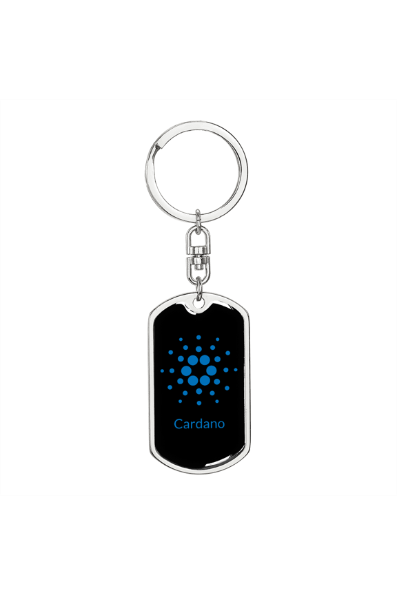 Cardano Blue Crypto Cryptocurrency Stainless Steel or 18k Gold Premium Swivel Dog Tag Keychain