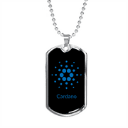 Cardano Blue Crypto Necklace Stainless Steel or 18k Gold Dog Tag 24" Chain
