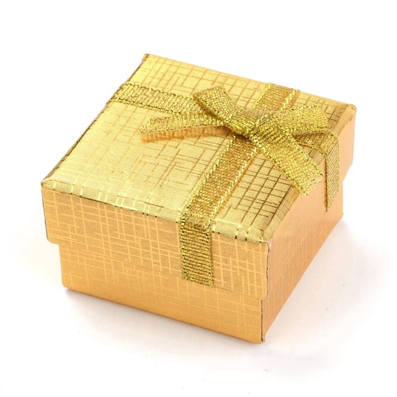 Cardboard Box Ring Boxes with Bowknot Square Gold 5x5x3.1cm