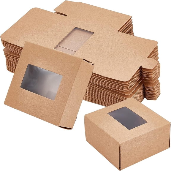 Cardboard Box with PVC Clear Window Gift Box Square Camel 8x8x4cm