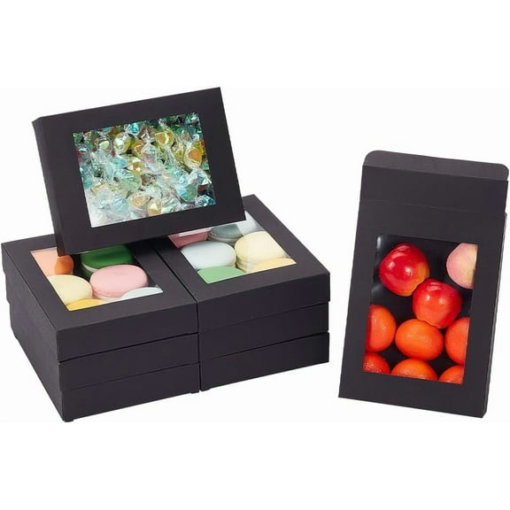 Cardboard Box with PVC Clear Window Rectangle Black 14.5x10.5x2.5cm