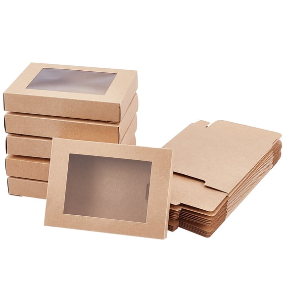 Cardboard Box with PVC Clear Window Rectangle Camel 17.5x13.5x3.5cm for DIY