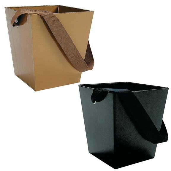Cardboard Buckets with Ribbon Handle Kit Gold & Black - 12 Pieces