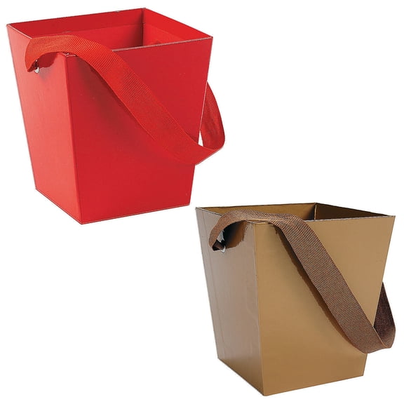 Cardboard Buckets with Ribbon Handle Kit Gold & Red - 12 Pieces