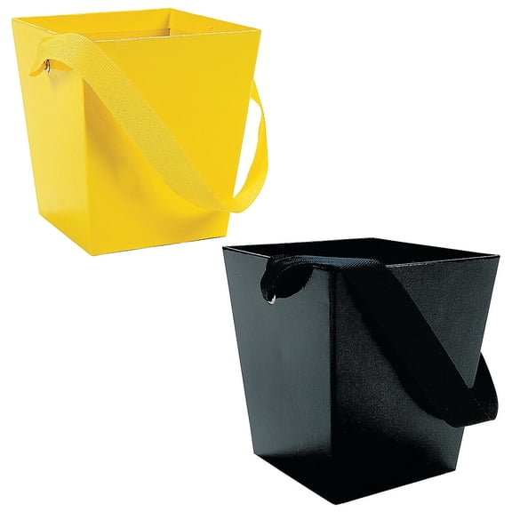 Cardboard Buckets with Ribbon Handle Kit Yellow & Black - 12 Pieces