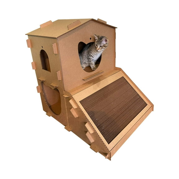 Cardboard Cat Homes Cat Mansion with 200 lb. test corrugated cardboard, Cat Playhouse for Indoor Cats